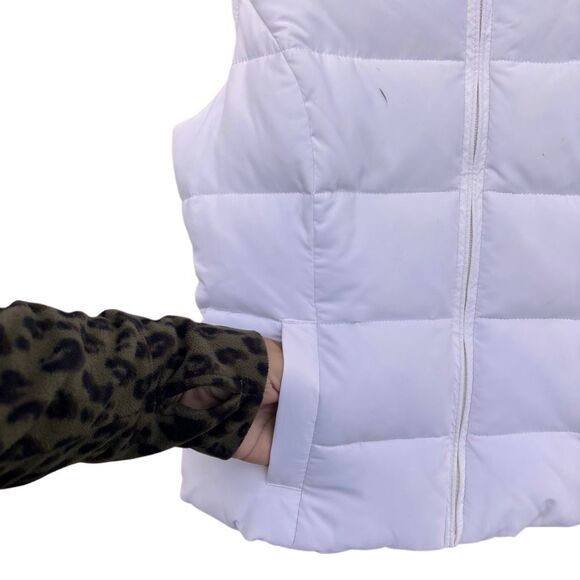Hollister California White Puff Vest Women Size Medium Sherpa Lined Feather Down - Picture 2 of 8